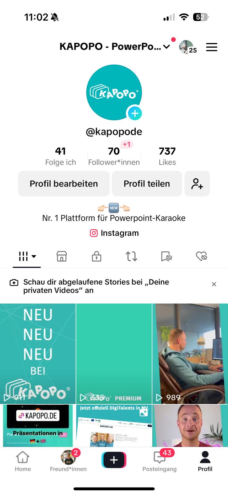 Kapopo TikTok starting profile – 70 followers